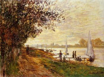 尅勞德 莫奈 The Riverbank at Le Petit-Gennevilliers, Sunset